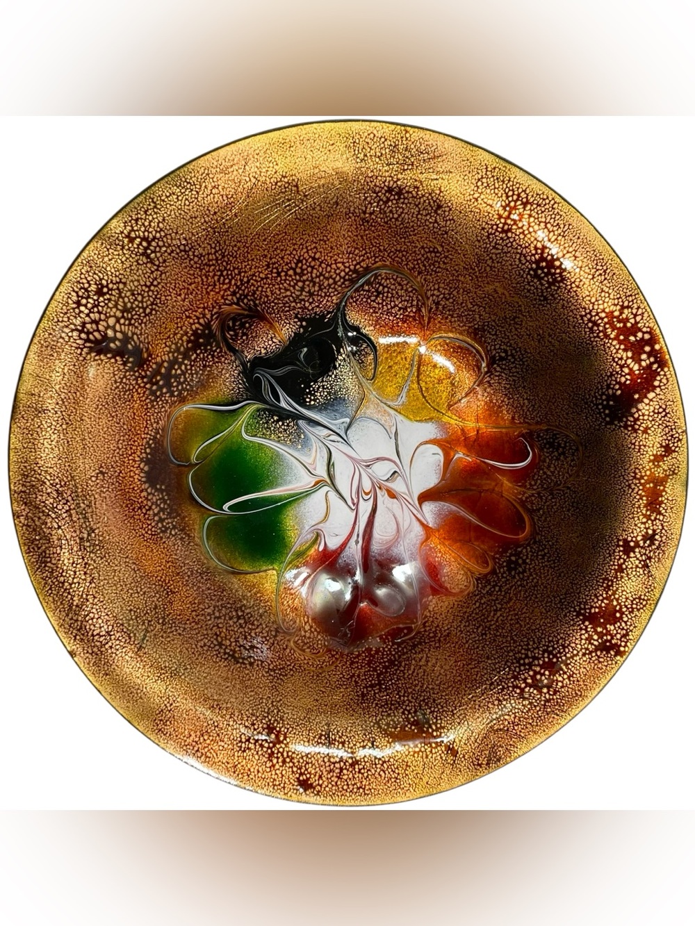 Vintage 1970s Enamel on Copper Decorative 8" Dish - Abstract Mid-Century Modern